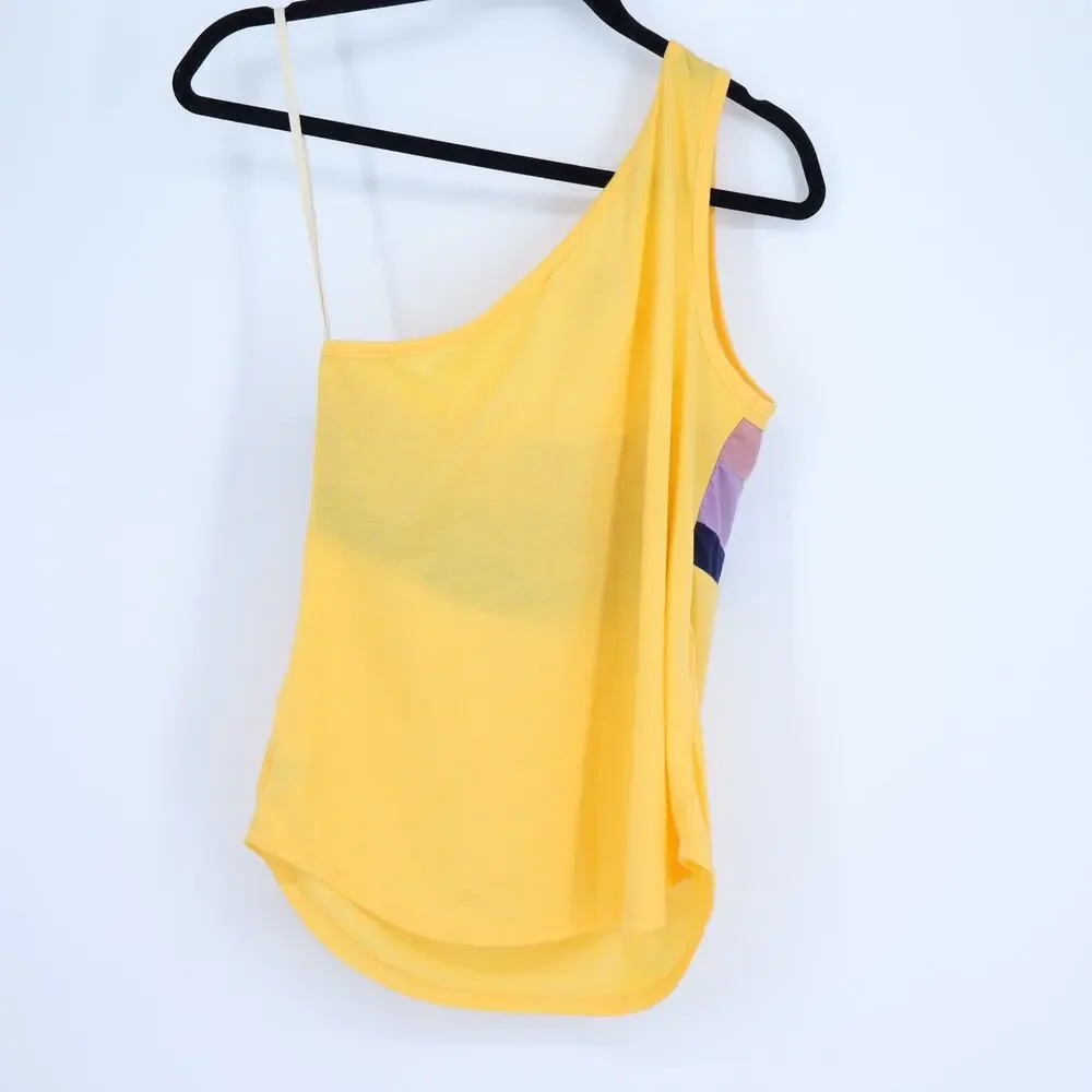 CAMP COLLECTION X FREE PEOPLE One Shoulder Stripe Tee Yellow Tank Women's S